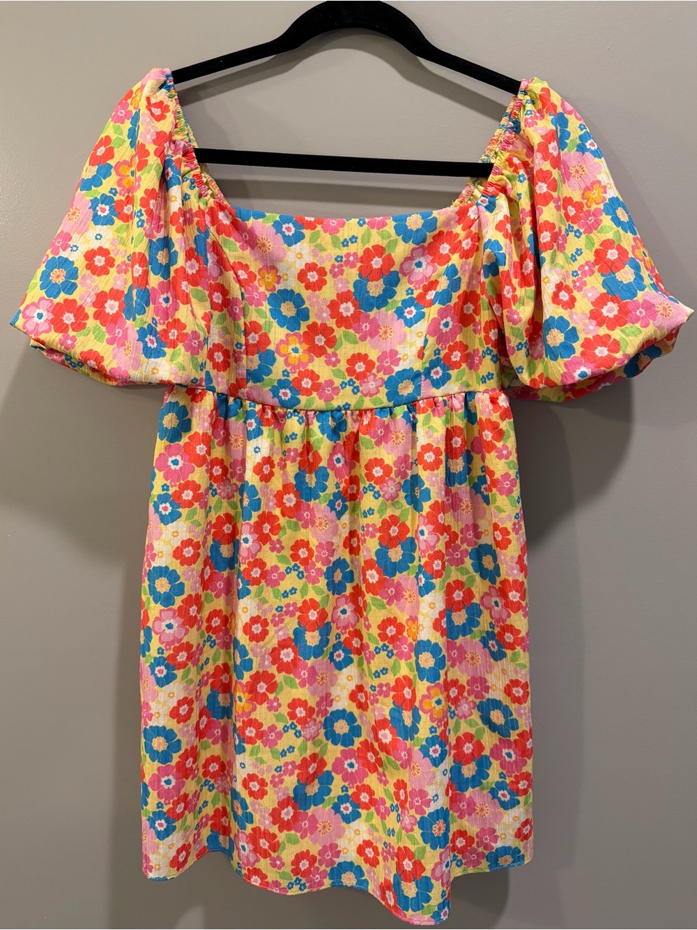 Peach Love California Puff Sleeve Floral Dress Yellow Multi Size S